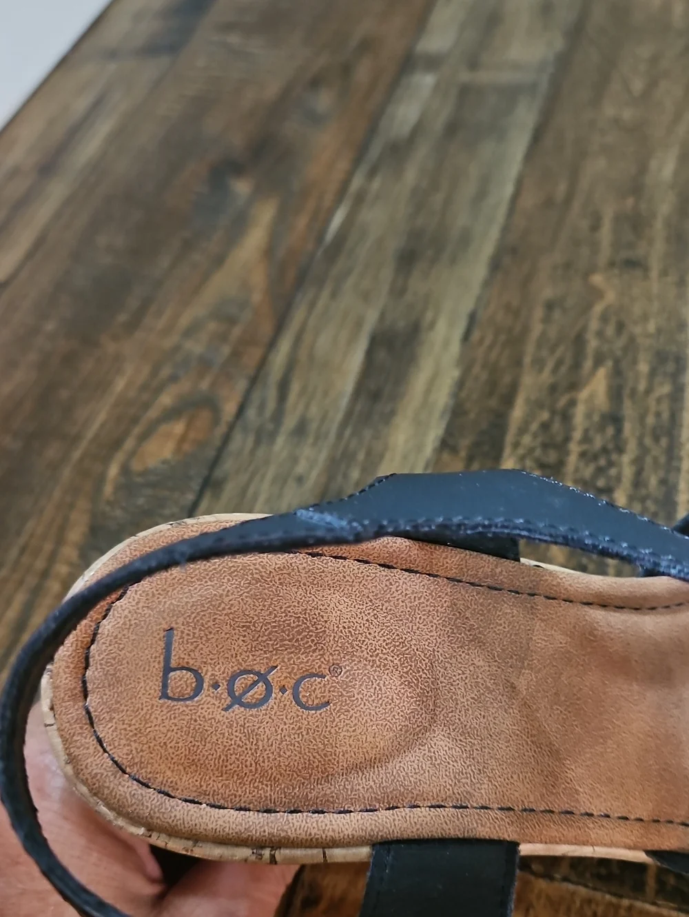 b.o.c Black‎ Leather Women's Cork Wedge Sandals - Ankle Strap Slingback